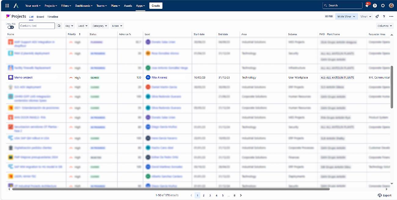 List view of Projectrak