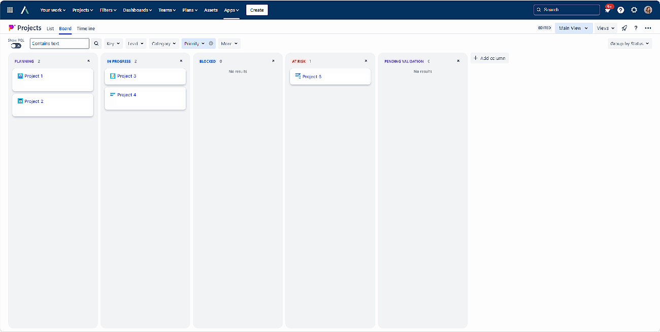 Board view of Projectrak