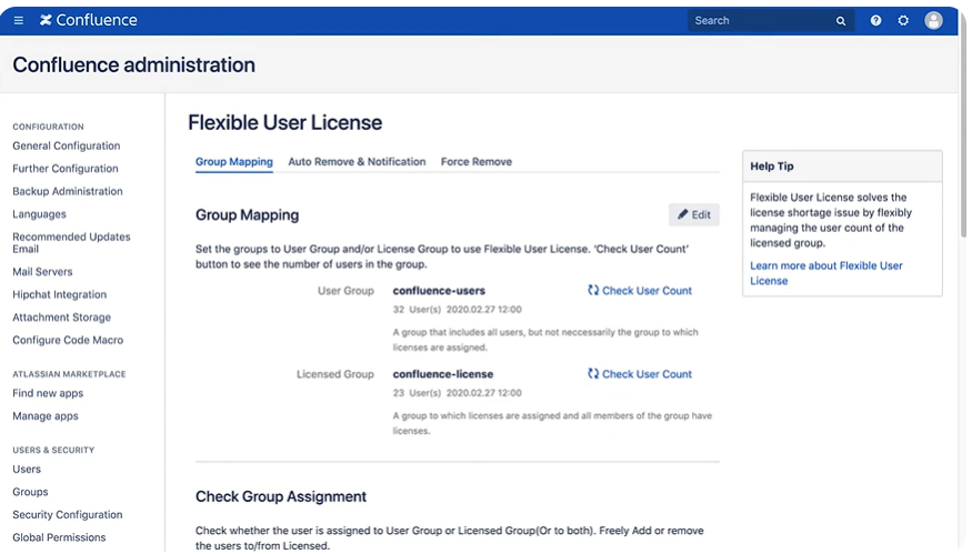 Demo of Flexible User License for Confluence